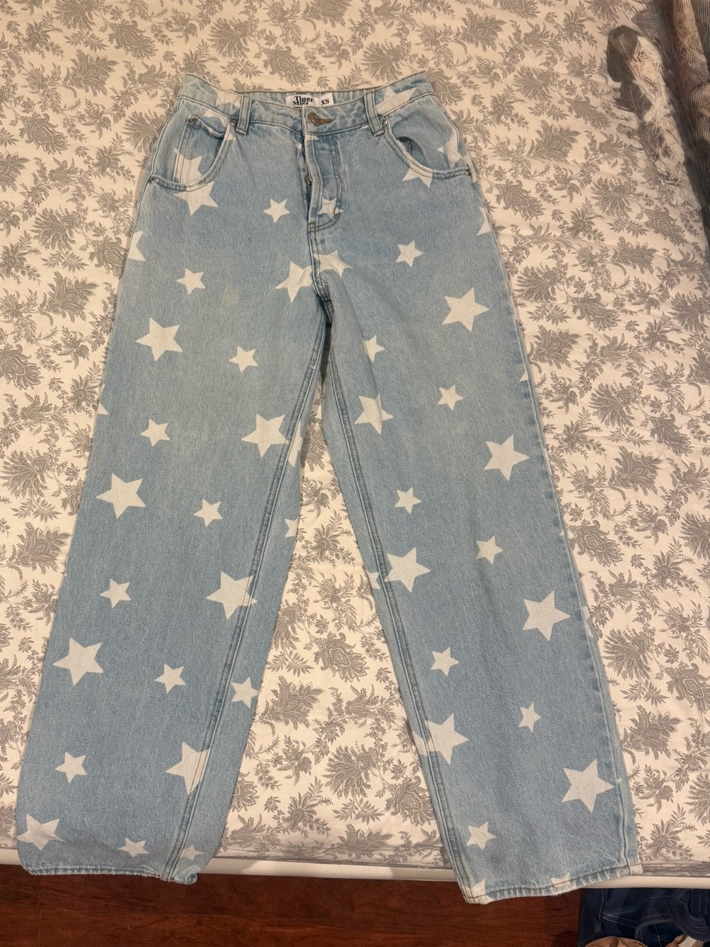 Tiger Mist Light Blue Star-Print Straight-Leg Jeans
